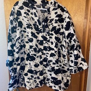 Carole Little 3x linen black floral button blouse